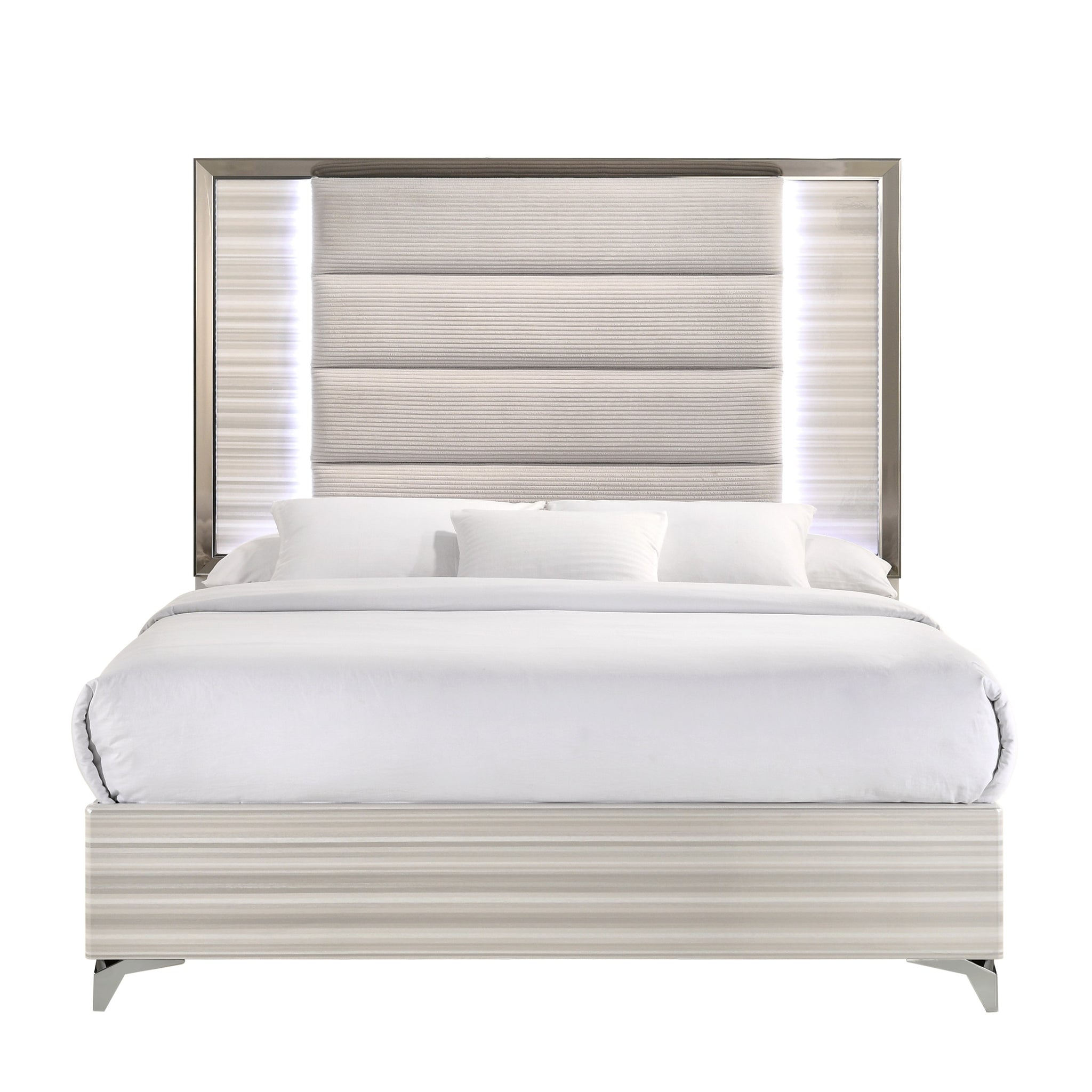 Star White Queen Bed With Led White Solid Wood Mdf