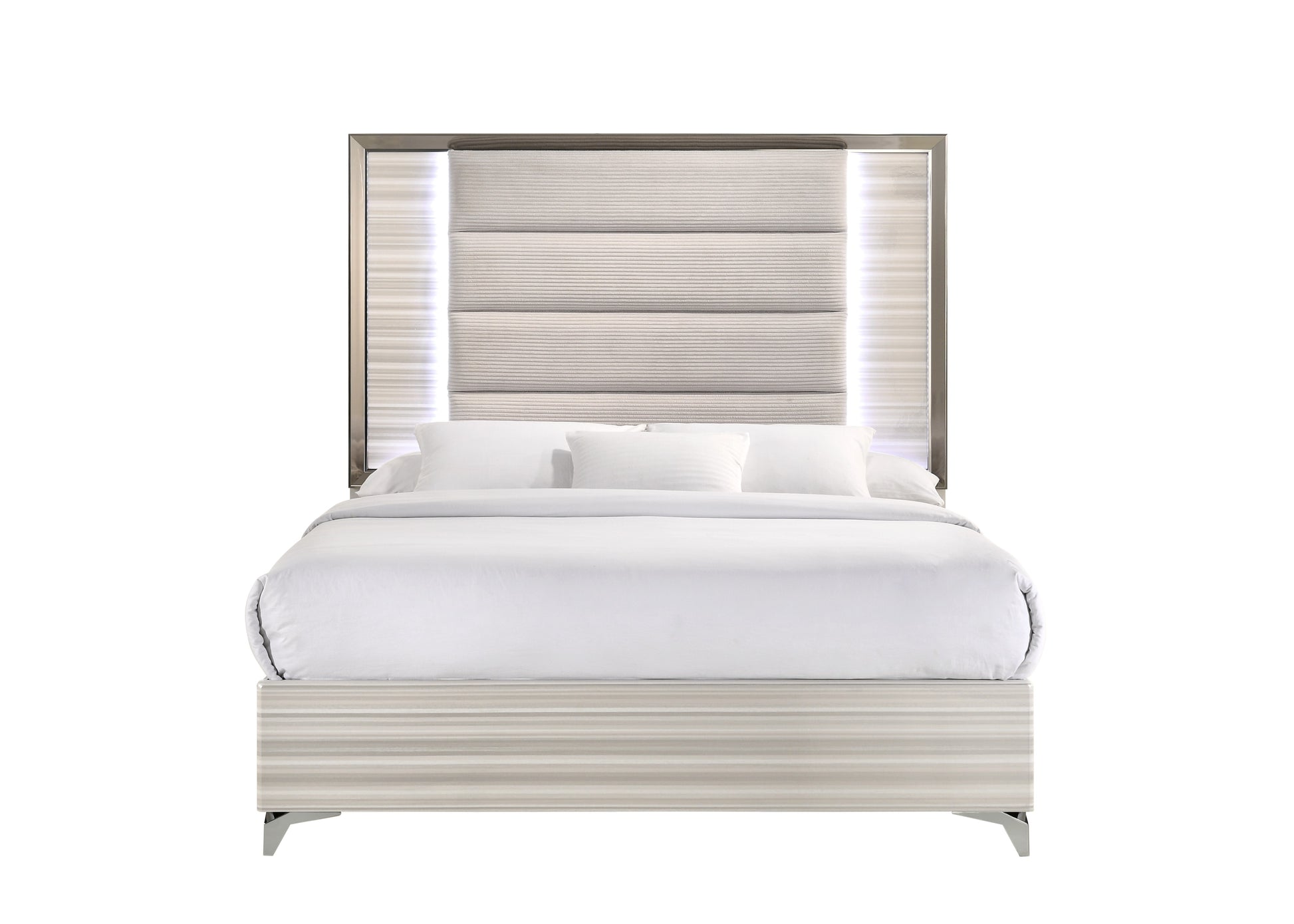 Star White Queen Bed With Led White Solid Wood Mdf