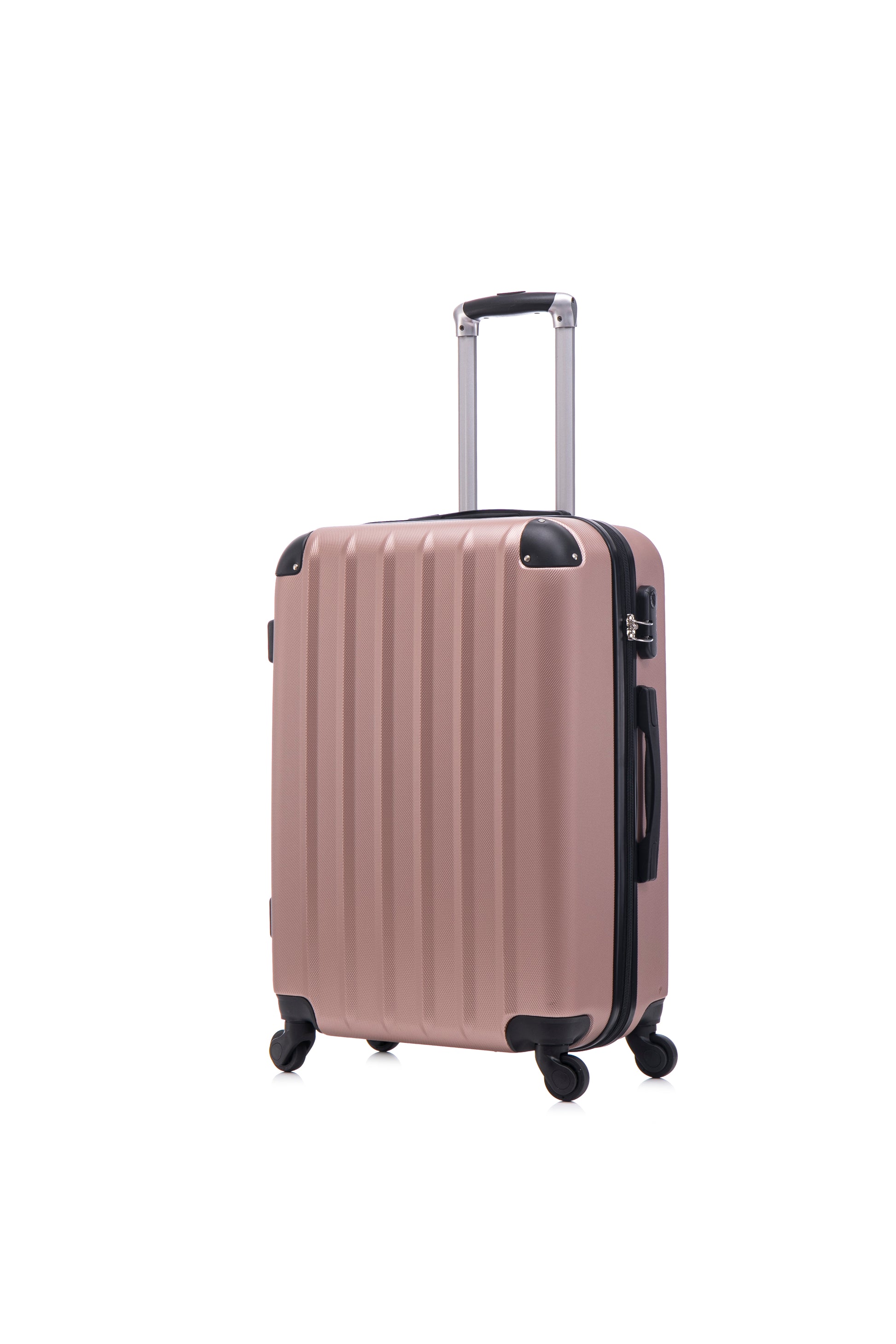 3 Piece Abs Hard Luggage Set With Swivel Wheels And Password Lock, 20 24 28 Inch Rose Gold Rose Gold Abs