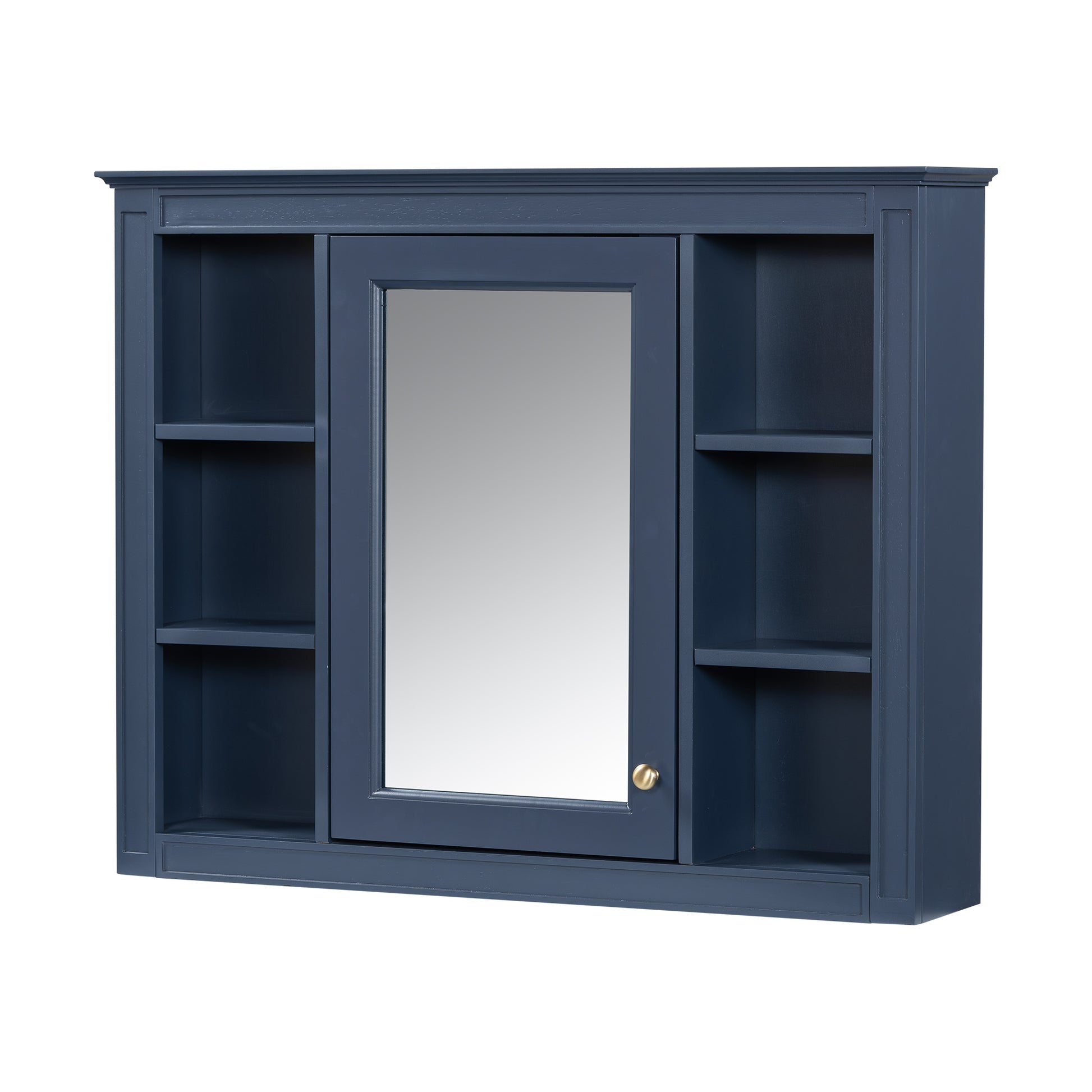 35'' X 27.5'' Medicine Cabinet, Wall Mounted Bathroom Storage Cabinet, Modern Bathroom Wall Cabinet With Mirror, Mirror Cabinet With 6 Open Shelves Not Include Bathroom Vanity Blue 1 5 Mirror Included Bathroom Wall Mounted Mdf Painted