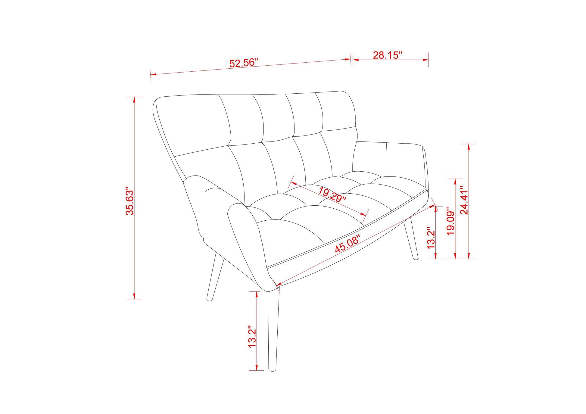 52'' Small Loveseat Sofa, Couch 2 Seater With Quilting Backs For Living Room, Bedroom And Small Space Color:Blue Light Blue Teddy