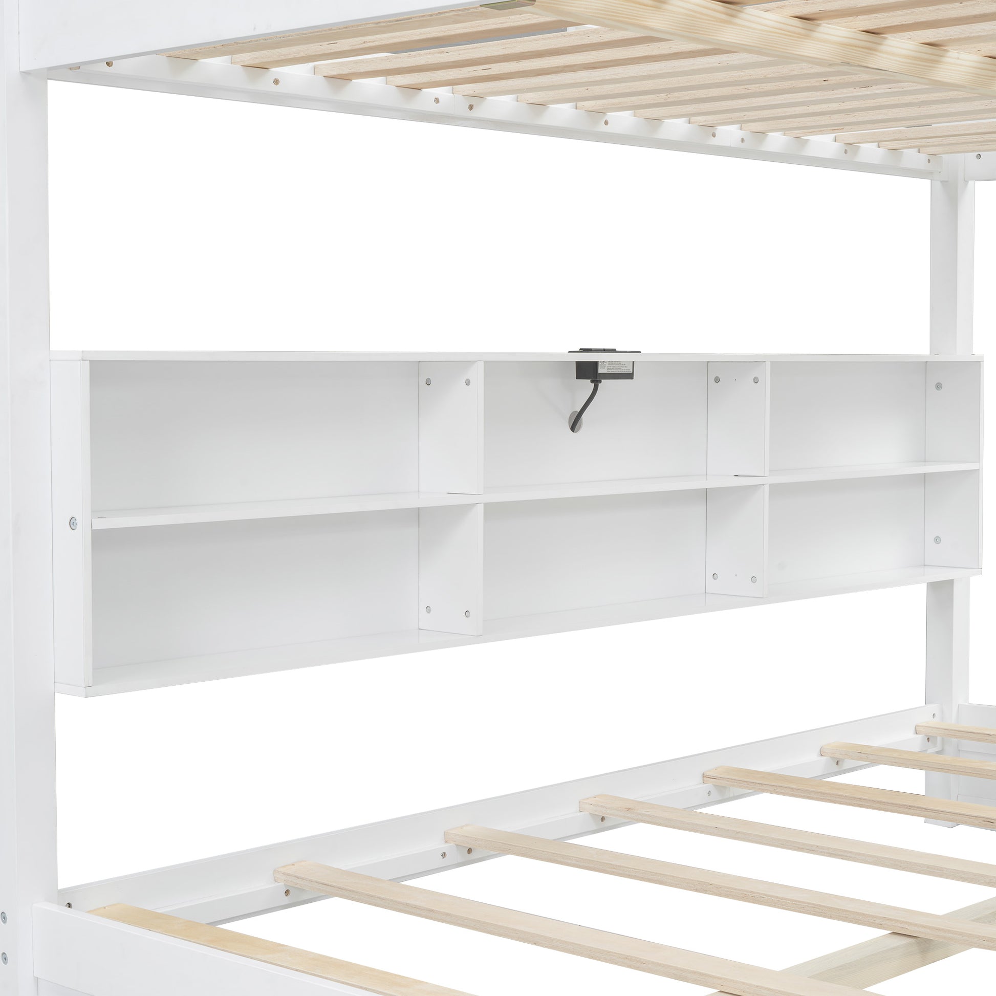 Queen Over Queen Bunk Bed With Storage Cabinets And Usb Ports, White White Solid Wood Mdf