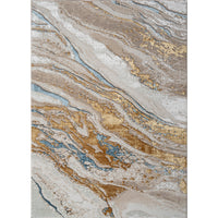 "Adina" Luxury Area Rug In Beige, Gold And Blue Abstract Design Multicolor Polyester