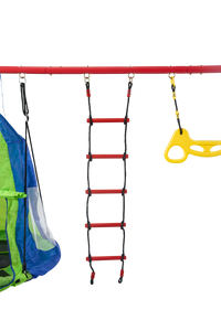 Xns092 Rinbow Colour Interesting Four Function Swingset With Net Swing And Face To Face Metal Plastic Safe Swing Seat 550Lbs For Outdoor Playground For Age 3 Blue Green Steel