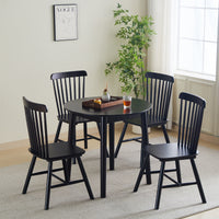 Black Round Table, All Solid Wood, Can Sit 2 4 People Diameter 31.5 Inches Black Solid Wood