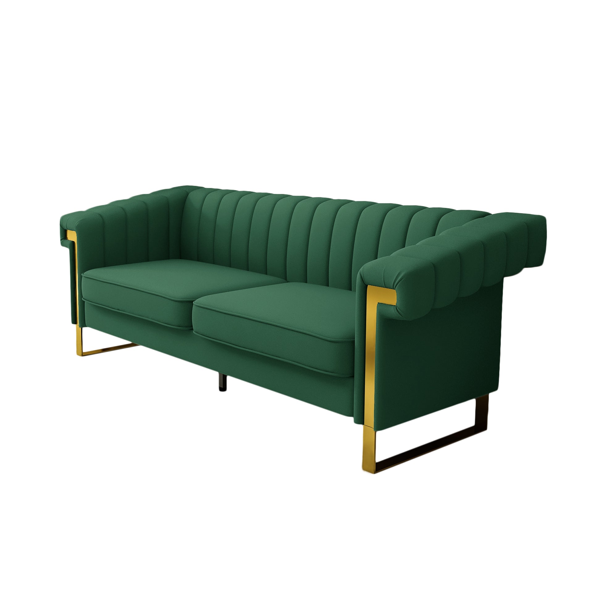 Fx P81Pu Gr Sofa Modern Green Pu Sofa With Gold Accents Sleek Channel Tufted Upholstery, 3 Seat Couch For Living Room And Office Decor Temu Suitable Retro Green Pu 2 Seat