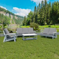 Hips 3 Seater Sofa With Cushion, Wood Grain Outdoor Garden Sofa,White Grey White Hdpe