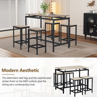 5 Piece Compact Bar Table Set With Table And Stools Modern Industrial Design, Space Saving Furniture For Dining Room And Breakfast Nook Oak Oak Mdf Steel