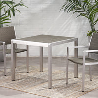 Outdoor Dining Table Anodized Aluminum Wicker Table Top Square Silver And Gray 35" Grey Aluminium