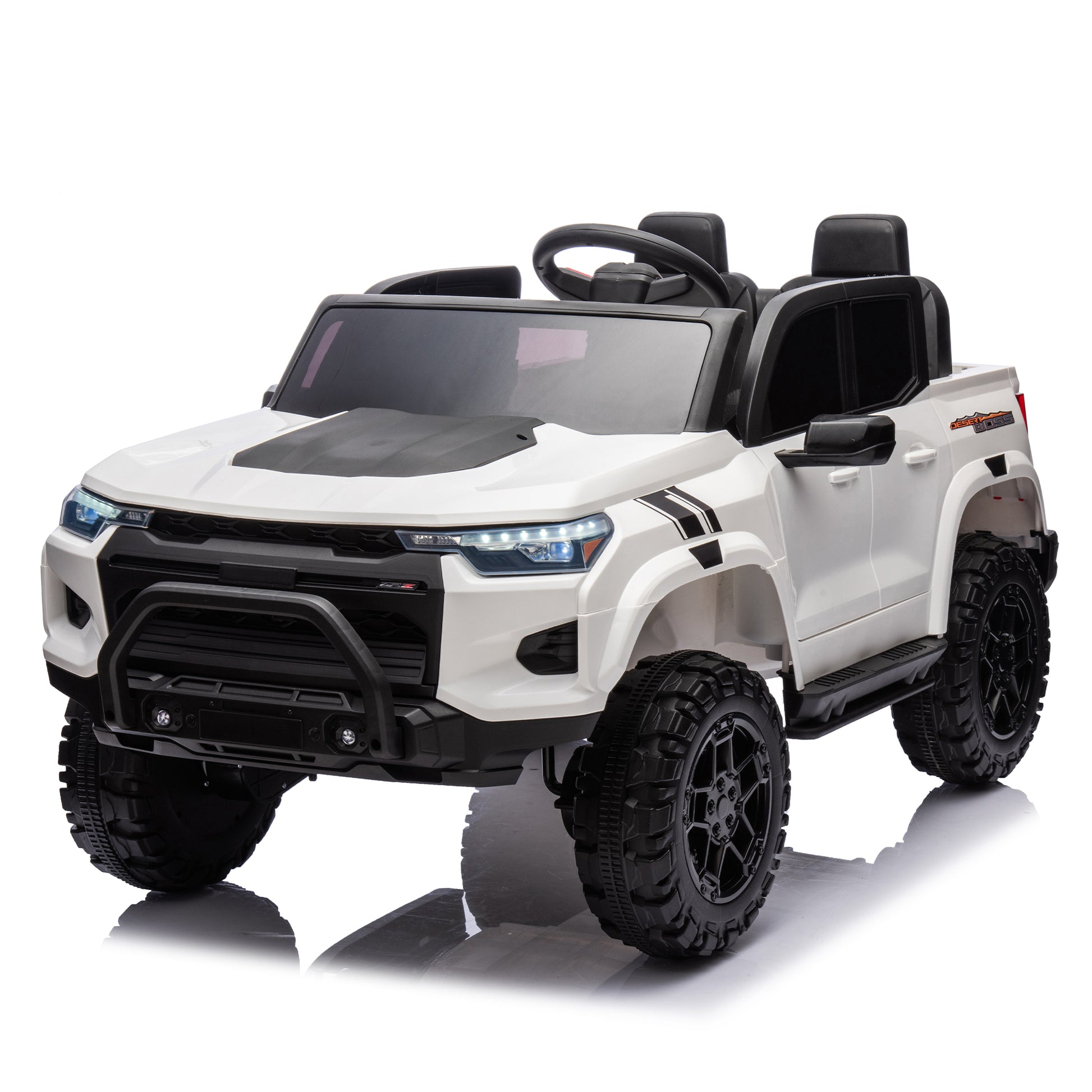 24V10A Two Seater Kids Ride On Electric Pickup, Kids Ride On Toy W Parents Remote Control,4Wd 800W Motors,Two Safety Belts,High Gate Safety Design,Usb,Bluetooth, Speed 2.49 3.73Mph For Kids Aged 3 . White 50 99 Lbs Polypropylene