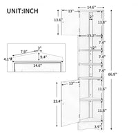 Multi Functional Corner Cabinet Tall Bathroom Storage Cabinet With Two Doors And Adjustable Shelves, Open Shelf, Grey Grey Mdf