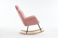 055 Teddy Fabric Upholstered Nursery Rocking Glider Chair Mid Century Modern Accent Arm Chair Padded Seat With High Backrest And Pillows For Living Room Bedroom Offices Pink Teddy Headrest Solid