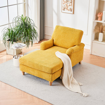 Modern Mid Century Indoor Oversized Chaise Lounger Comfort Sleeper Sofa With Soild Wood Legs Yellow Foam 1 Seat