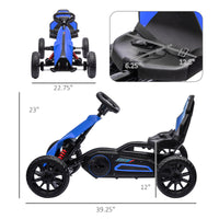 Aosom Kids Pedal Go Kart, Outdoor Ride On Toy With Adjustable Seat, Swing Axle, Handbrake, 4 Non Slip Eva Wheels For Boys And Girls Aged 3 8 Years Old, Blue Blue Plastic