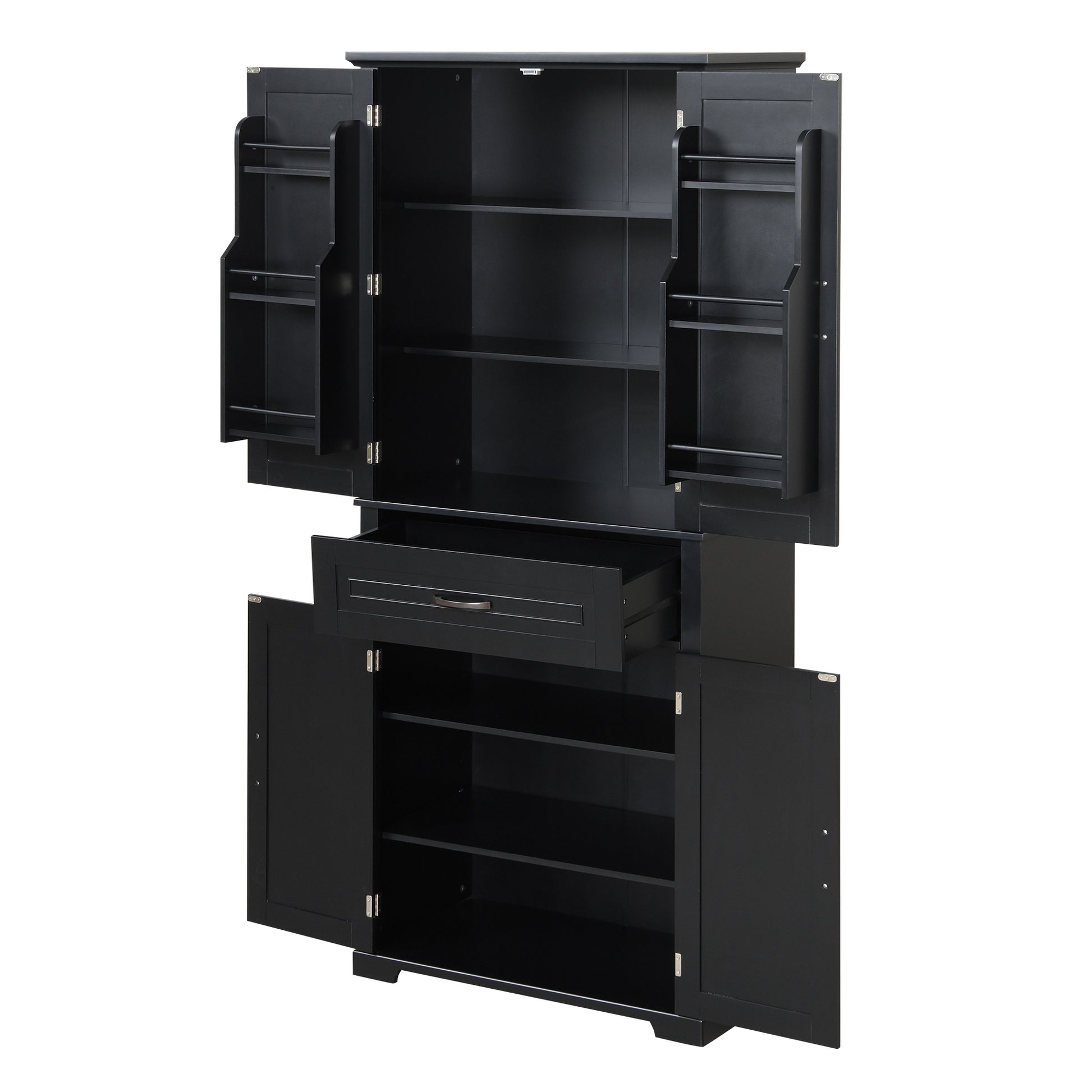 Bathroom Storage Cabinet With Doors And Drawer, Multiple Storage Space, Adjustable Shelf, Black Black Mdf