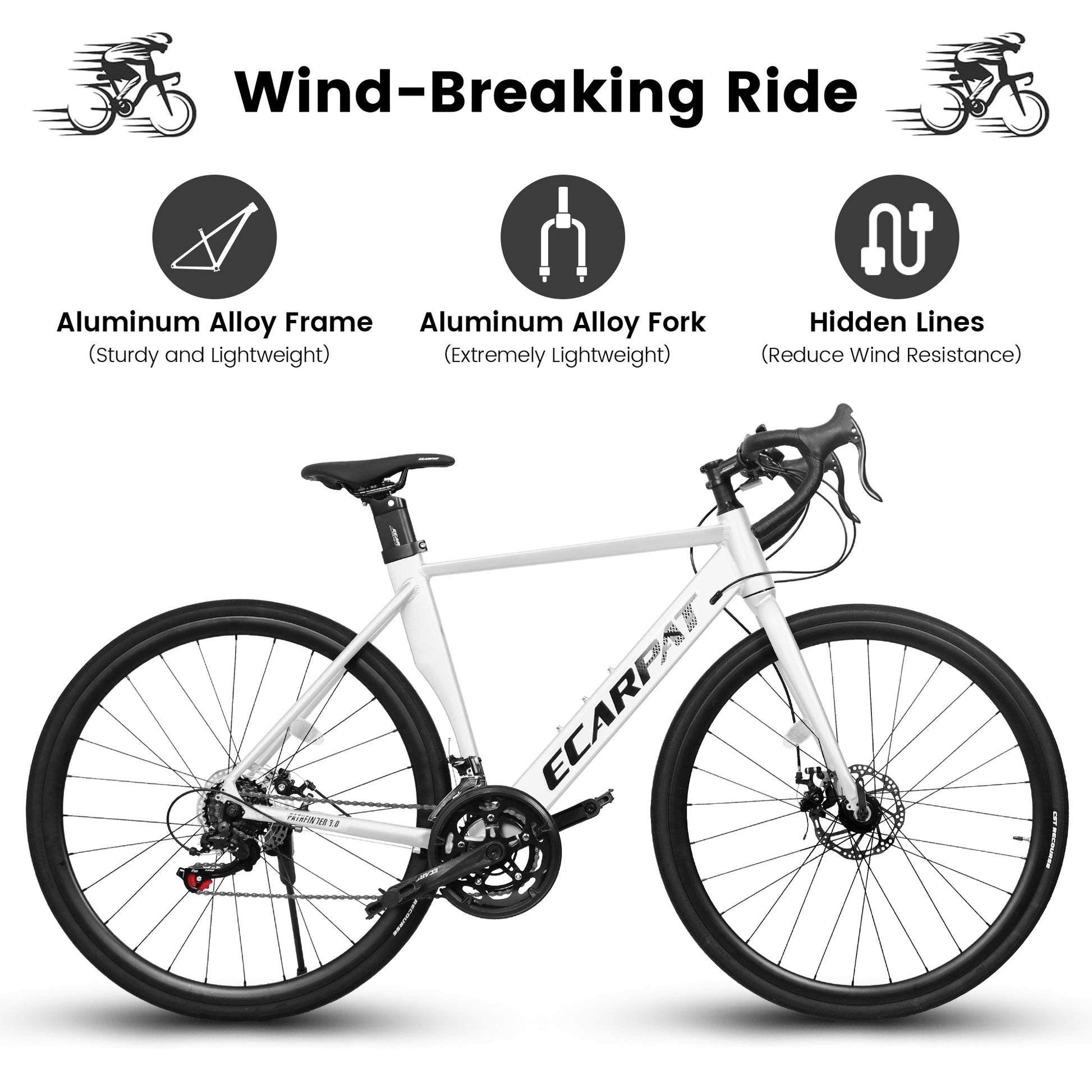 A28315 Road Bike, Suspension Fork, Aluminum Frame Disc Brakes, Men'S Women'S Road Bike White Aluminium