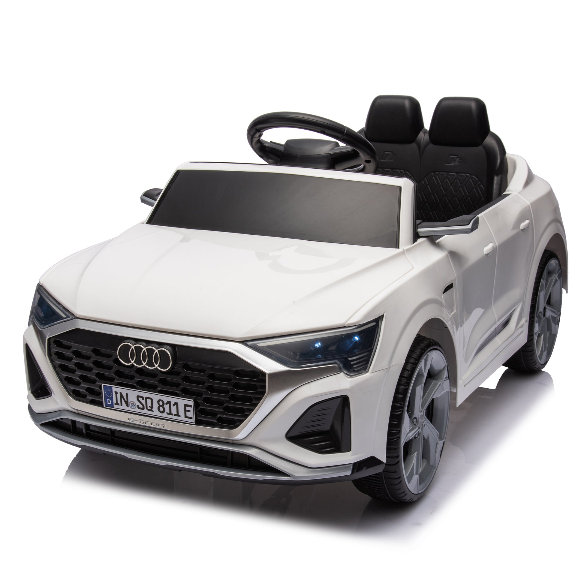 12V Kids Ride On Electric Car W Parents Remote Control,Licensed Audi Sq8 For Kids,Dual Drive,Suspension,Hanging Start,Three Speed Adjustable Music,Volume Control,Led Lights For Kids Aged 3 6. White