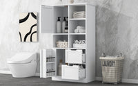 Bathroom Storage Cabinet With Doors And Drawers, Multiple Storage Space, Freestanding Style, Open Shelve, Adjustable Shelf, White White Mdf