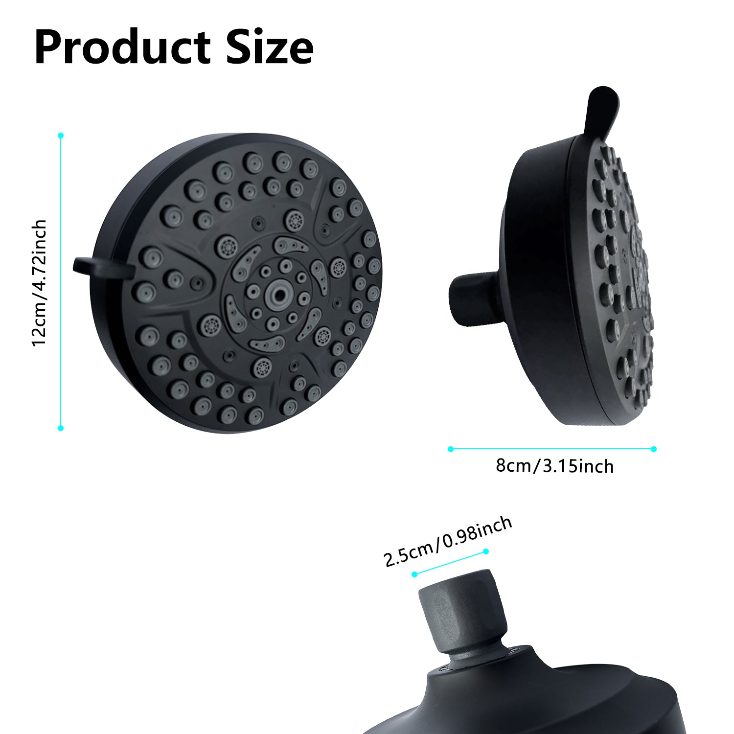 High Pressure Rain Shower Head With 10 Spray Modes, 4.7 Inch Fixed Bathroom Rainfall Showerhead With Adjustable Swivel Ball Joint, Bathroom Accessories Matte Black Abs