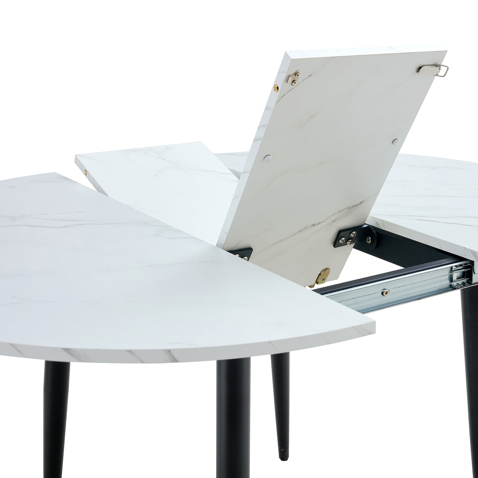 With A Clever Retractable Mechanism, The Mdf Table Top Is Made Of Black Metal Legs And Has A Smooth And Delicate Surface. The Unique Look Creates The Sleekof A Modern Home. White Mdf Metal