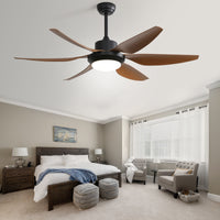 54 Inch Indoor Ceiling Fan With Dimmable Led Light Abs Blades Remote Control Reversible Dc Motor For Living Room Black Abs