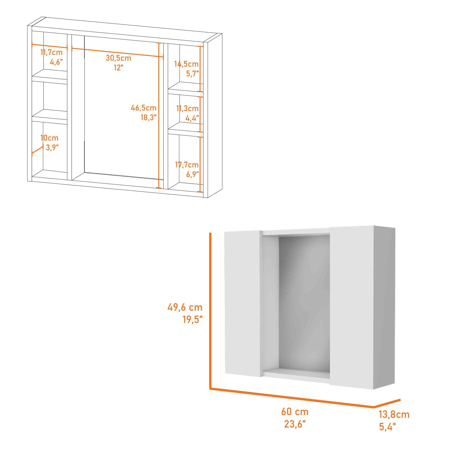 Draco Medicine Cabinet, Mirror, Double Door, One External Shelf White 2 1 Bathroom Wall Mounted Modern Mdf Engineered Wood