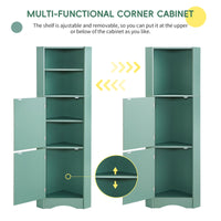 Tall Bathroom Corner Cabinet, Freestanding Storage Cabinet With Doors And Adjustable Shelves, Mdf Board, Green Green Mdf