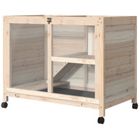 Pawhut Indoor Rabbit Hutch With Wheels, Desk And Side Table Sized, Wood Rabbit Cage, Waterproof Small Rabbit Cage, Natural Natural Wood Wood