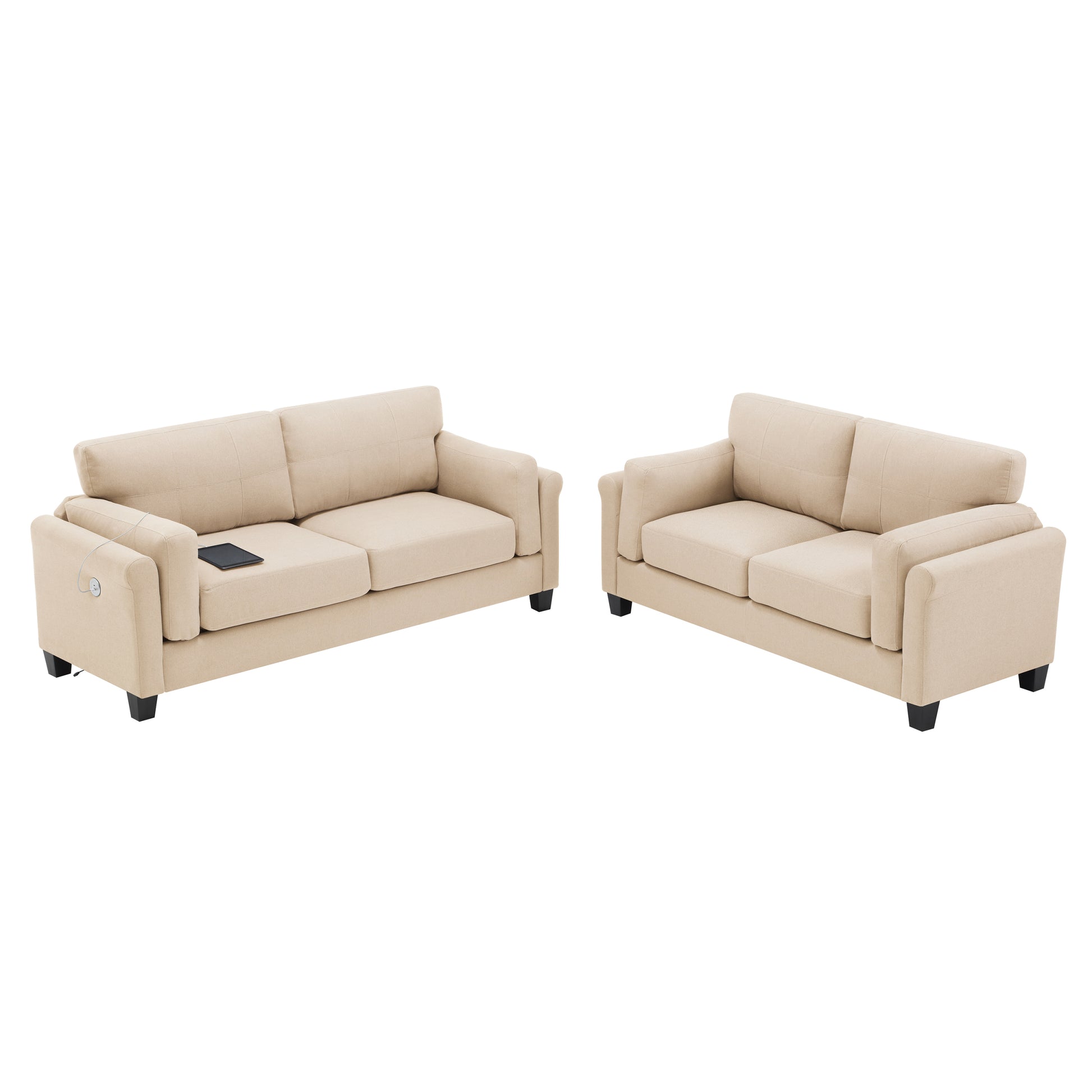 Oversized Modern 2 Piece Sofa Set Couch And Loveseat Set 2 3 Seater Sofa Set, Living Room Set, Loveseat & 3 Seater Couch, Khaki Khaki Primary Living Space Fabric 5 Seat