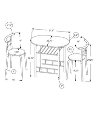 Dining Table Set, 3Pcs Set, Small, 32" L, Kitchen, Natural Laminate, White Metal, Contemporary, Modern Natural Particle Board