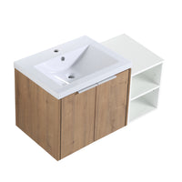 36 Inch Soft Close Doors Bathroom Vanity With Sink, A Small Storage Shelves, 24" And 12" Combination Cabinet, Kd Packing Imitative Oak 2 1 Bathroom Wall Mounted Modern Plywood