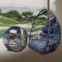 Swing Hammock Egg Basket Chairs Without Stand Indoor Outdoor, Uv Resistant Cushion Hanging Chair, Foldable Frame 350Lbs Capacity Ceiling Hammock Chair For Patio Porch Backyard Balcony Black Rattan