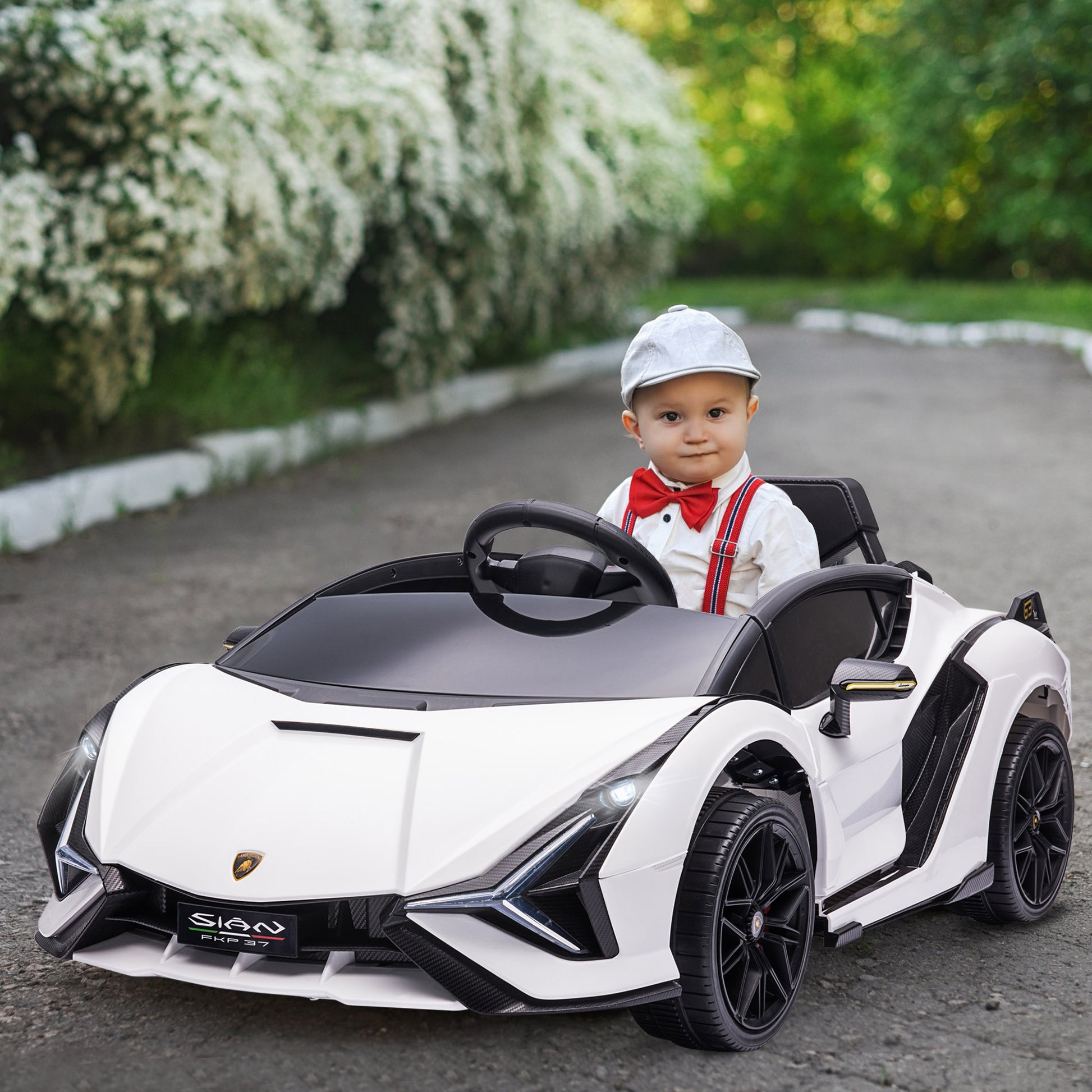 Aosom Lamborghini Sian Licensed Kids Ride On Car, 12V Battery Powered Electric Sports Car Toy With Remote Control, Horn, Music, & Headlights, White White Plastic