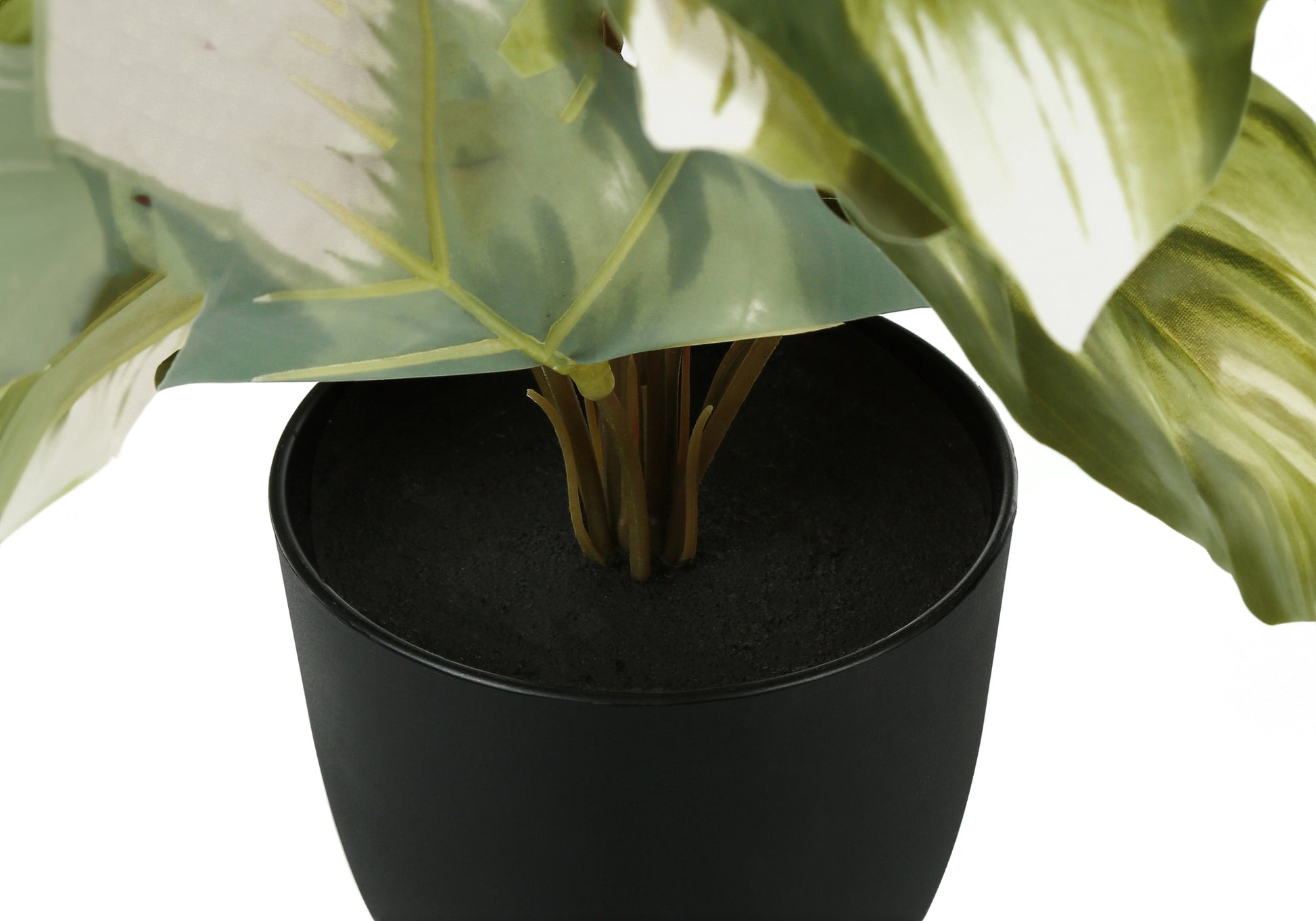 Artificial Plant, 13" Tall, Monstera Calthea, Indoor, Faux, Fake, Table, Greenery, Potted, Set Of 2, Decorative, Green Leaves, Black Pots Green Foam Plastic