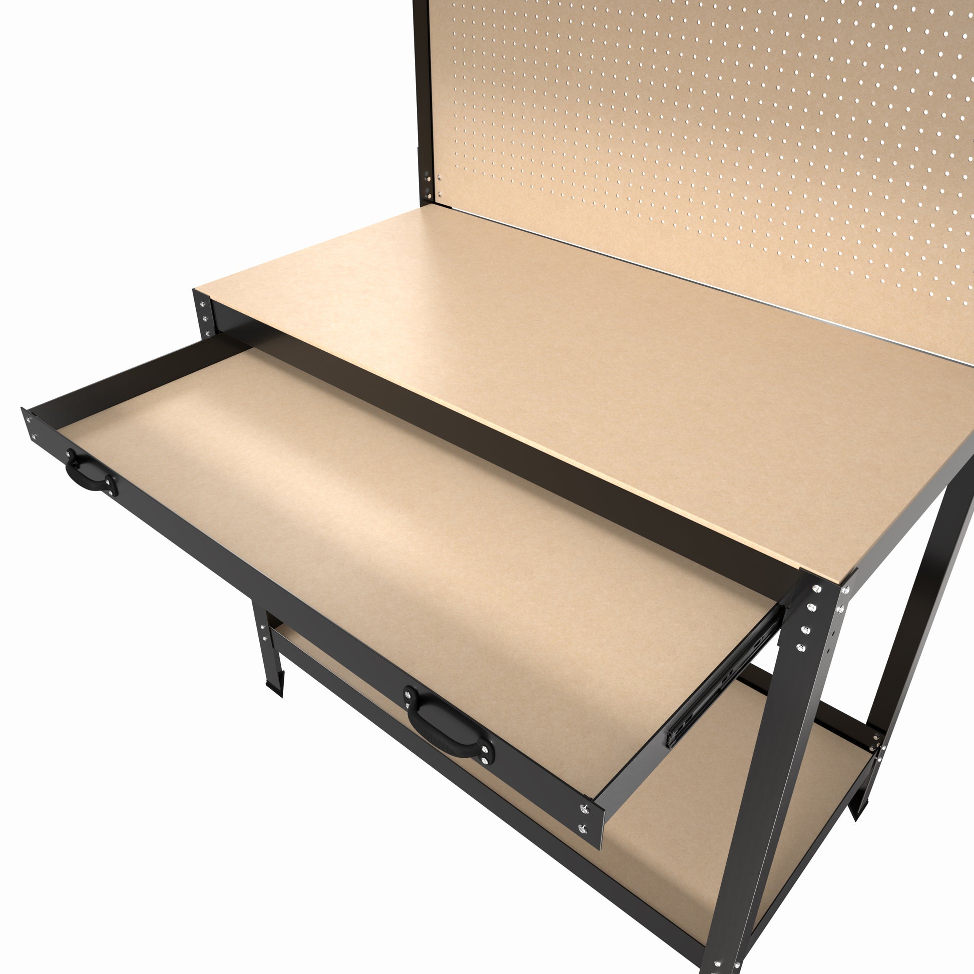 63" Tools Cabinet Working Tables Workbench Tool Storage Workshop Table With Drawers And Pegboard Black Steel