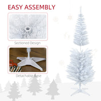 Homcom 5' Tall Pre Lit Slim Noble Fir Artificial Christmas Tree With 110 Warm White Led Lights And 294 Tips, For Christmas Decoration, White White Plastic