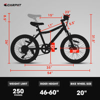 S20101 Ecarpat 20 Inch Kids Bike, Boys Girls Mountain Bike Ages 8 12, 7 Speed Teenager Children Kids' Bicycles, Front Suspension Disc U Brake, 14 Inch Height Steel Frame Green Polyurethane Foam Carbon Steel