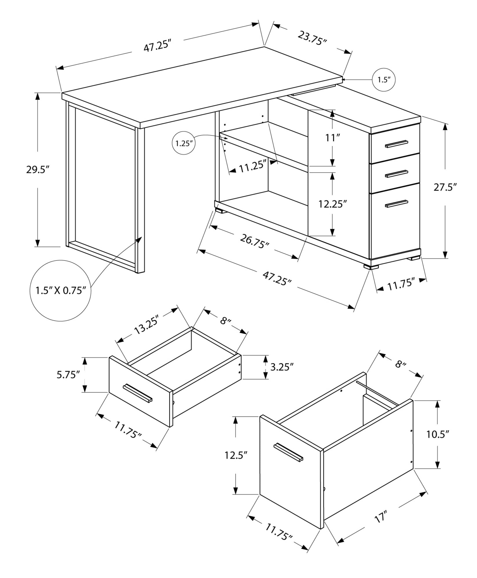 Computer Desk, Home Office, Corner, Left, Right Set Up, Storage Drawers, L Shape, Work, Laptop, White Laminate, Grey Metal, Contemporary, Modern White Particle Board