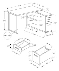 Computer Desk, Home Office, Corner, Left, Right Set Up, Storage Drawers, L Shape, Work, Laptop, White Laminate, Grey Metal, Contemporary, Modern White Particle Board