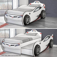 Coupe Twin Race Car Bed W Trundle, White White Particle Board