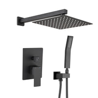 12" Matte Black Wall Mounted Rainfall Shower System With Handheld Shower Matte Black Stainless Steel