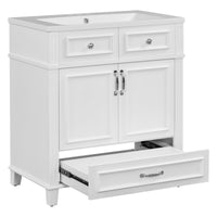 30'' Bathroom Vanity With Resin Sink, Solid Wood Frame Bathroom Storage Cabinet With Soft Closing Doors, Retro Style, White 1 White 2 Bathroom Freestanding Modern Solid Wood Mdf Resin Painted