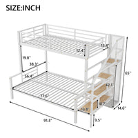 Twin Over Full Size Metal Bunk Bed With Storage Staircase And Open Wardrobe,White Expected Arrival Time:11.15 White Mdf Metal