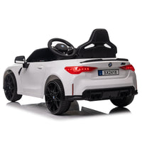 Bmw M4 12V Kids Ride On Toy Car 2.4G W Parents Remote Control,Three Speed Adjustable,Power Display, Usb,Mp3 ,Bluetooth,Led Light,Story,A Handle With Wheels And A Pull, Easy To Carry White