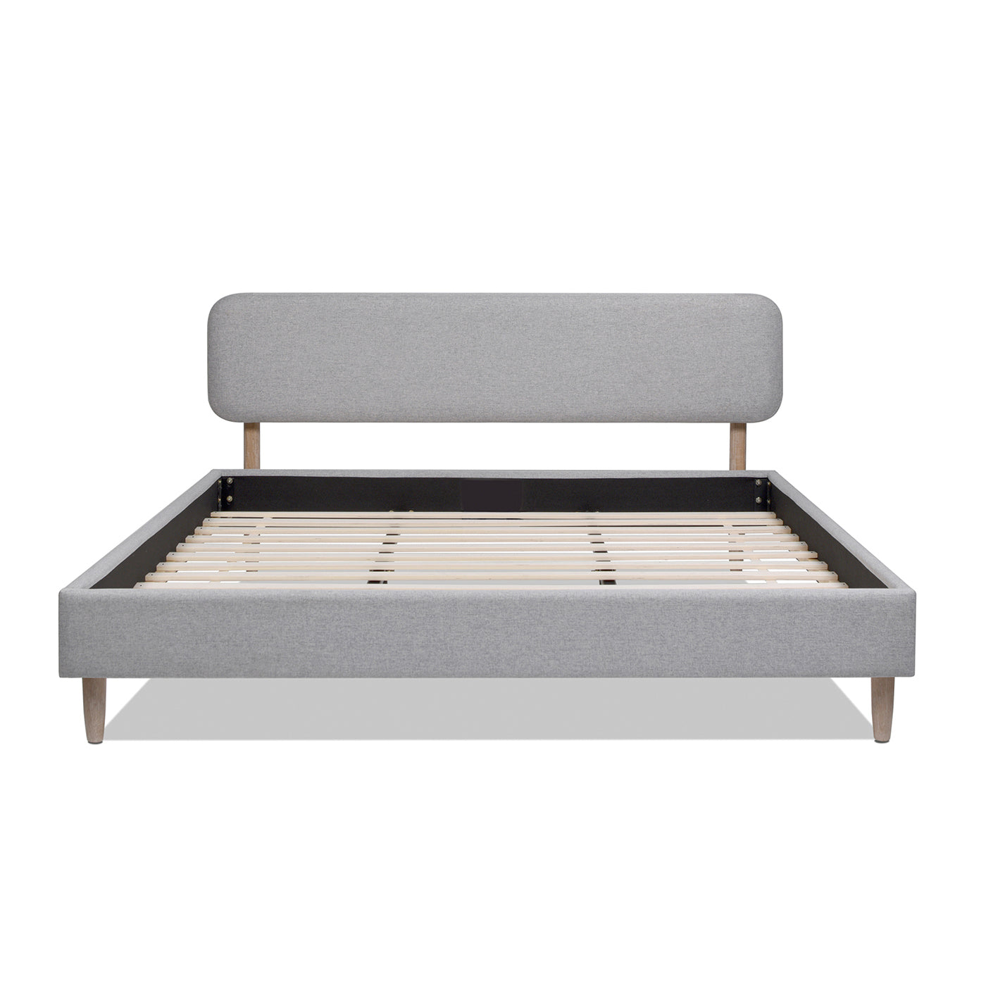 Diego Low Upholstered Platform Bed, King, Light Grey Polyester Box Spring Not Required King Gray Wood Foam Polyester Polyester