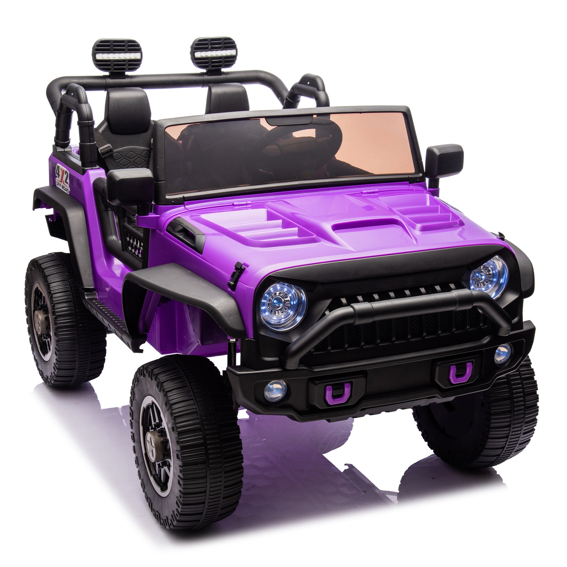 24V Two Seater Kids Ride On Truck Car W Parents Control,200W*2,Seat Width 20.28In,Four Wheel Suspension,Led Lights,Music,Mp3,Bluetooth,Two Independent Seat Belts,Suitable For Off Road For Kids Aged 3 Purple 100 149 Lbs Polypropylene