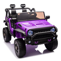 24V Two Seater Kids Ride On Truck Car W Parents Control,200W*2,Seat Width 20.28In,Four Wheel Suspension,Led Lights,Music,Mp3,Bluetooth,Two Independent Seat Belts,Suitable For Off Road For Kids Aged 3 Purple 100 149 Lbs Polypropylene