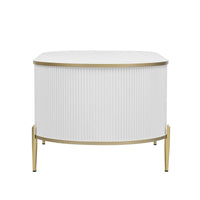 Modern Luxury Oval Shaped Fluted Coffee Table, Marble Patterned Top Coffee Table With 2 Cabinets, Metal Legs And Handles For Living Room, White Date Of Expected Arrival: 11.20 White Mdf