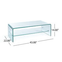 Ramona Glass Coffee Table W Shelf Clear Tempered Glass