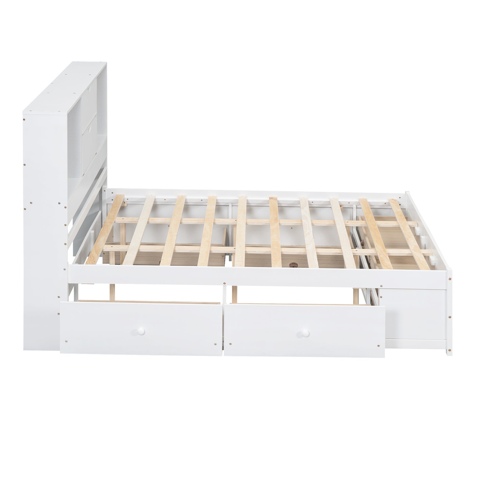 Queen Size Platform Bed With Storage Headboard And 8 Drawers, White Box Spring Not Required Queen White Wood Bedroom Bed Frame Solid Wood Mdf